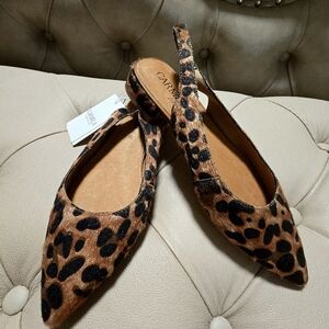 CARMELA SLINGBACK Leopard Print Flats Sandals Leather Size 8 8.5
